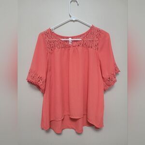 Xhilaration Coral Pink Lace Peasant Blouse Women's Size Medium